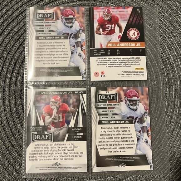 💋 2023 Leaf NFL Football Trading Cards, Bundle of 4 Cards - Will Anderson Jr. - Picture 4 of 5